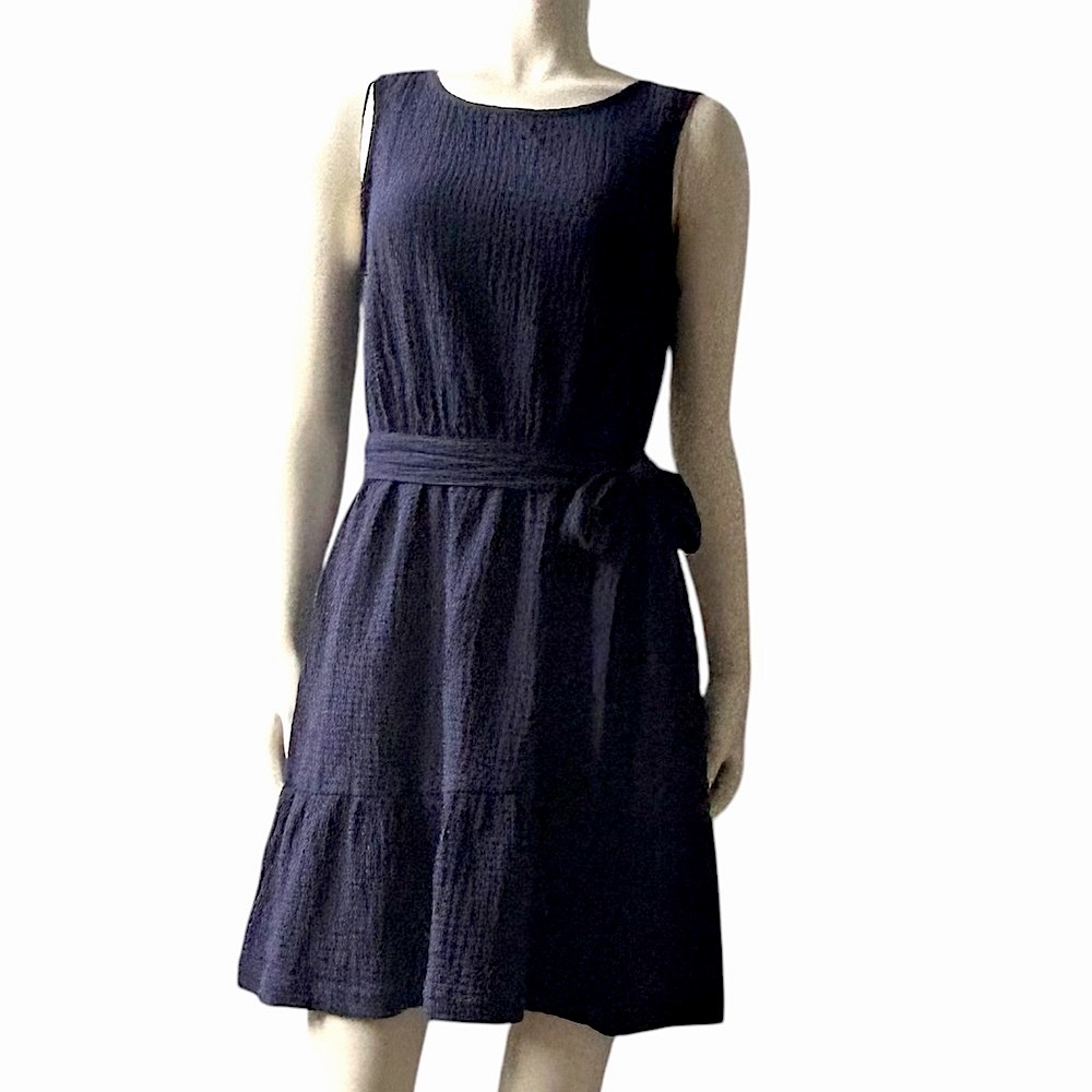 Gap Sleeveless Tiered Elastic Waist Belted Navy Blue Cotton Mini Dress Sz XS\TP